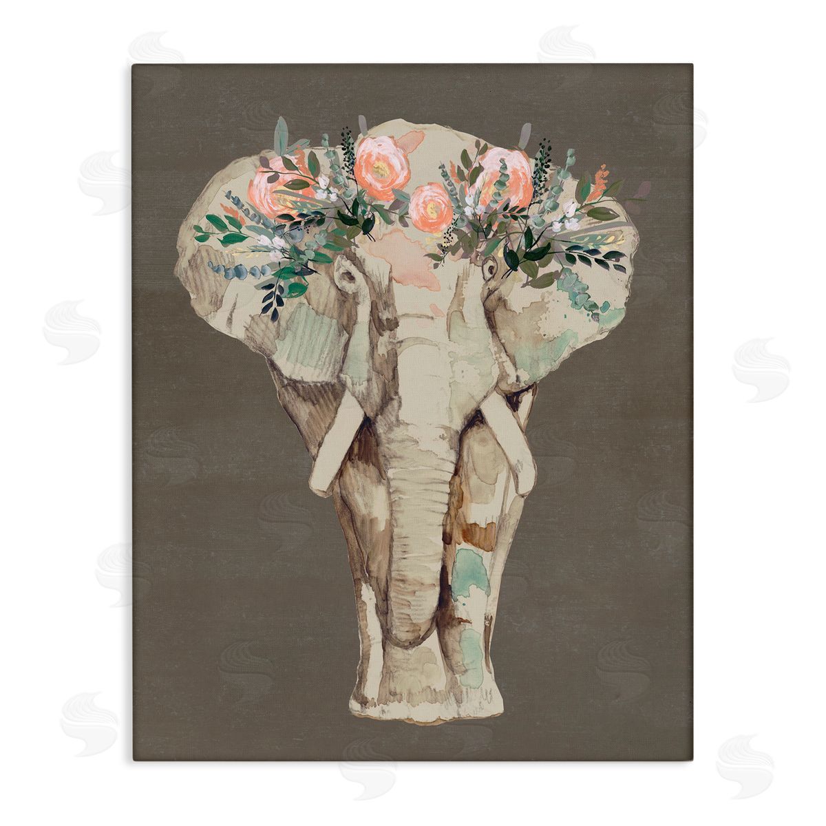 Elephant Floral Crown Brown Canvas Wall Art, Home Decor by Jennifer Goldberger
