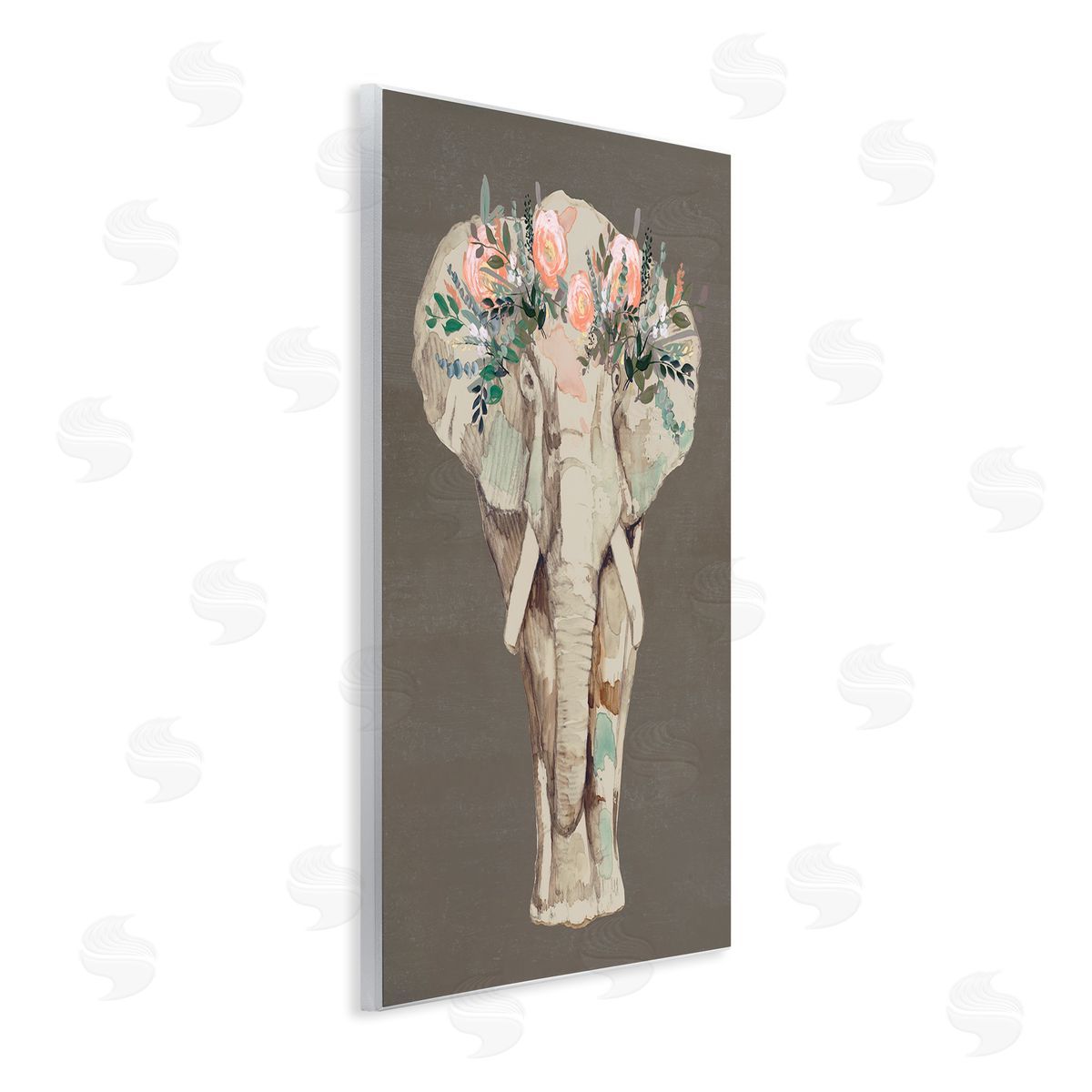 Elephant Floral Crown Brown Wood Plaque Wall Art, Home Decor by Jennifer Goldberger
