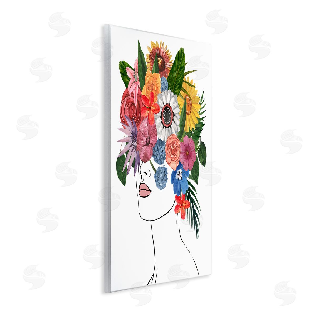 Female Portrait Summer Flowers Wood Plaque Wall Art, Home Decor by Annie Warren