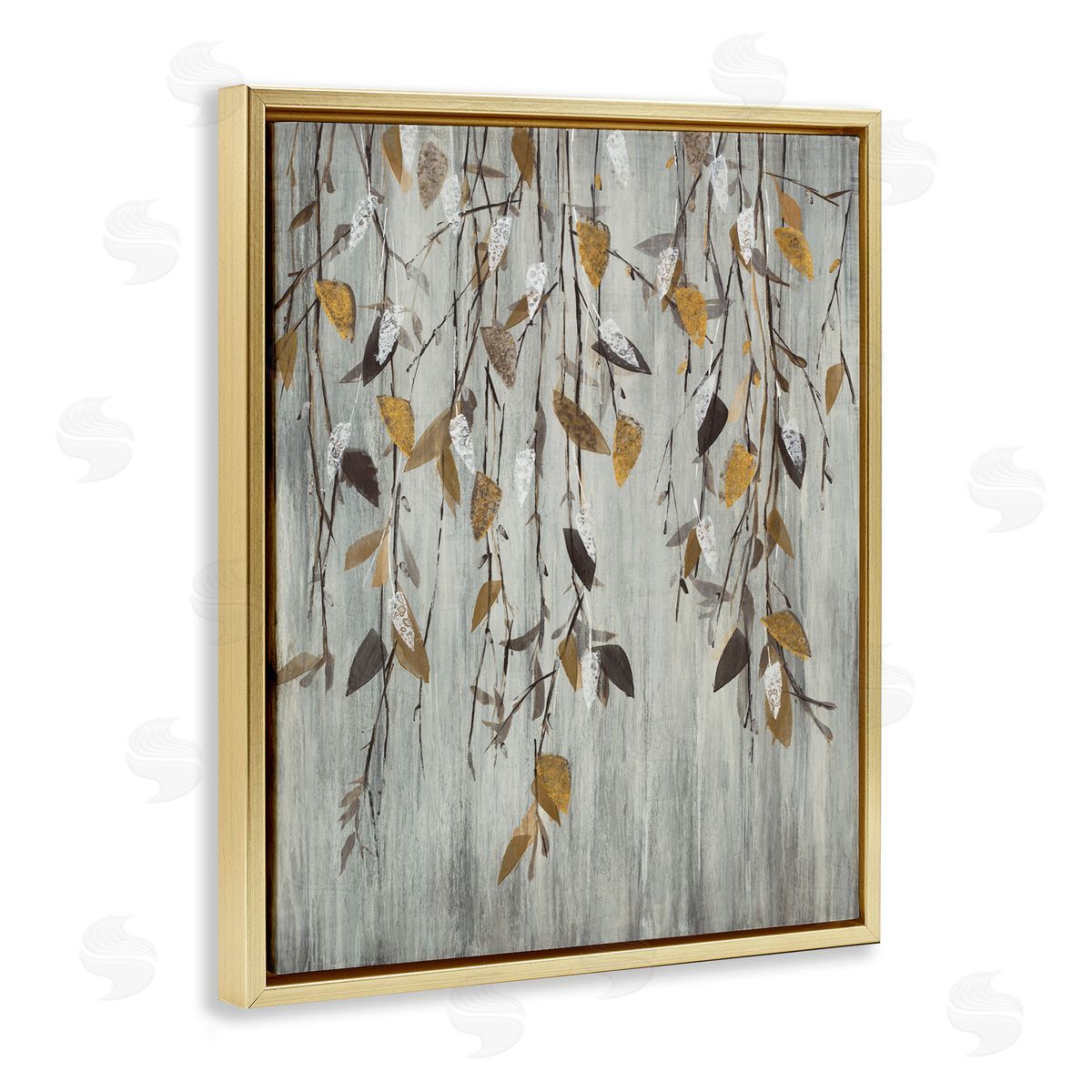 Rustic Brown Forest Vines Gold Floating Frame Canvas Wall Art, Home Decor by Liz Jardine