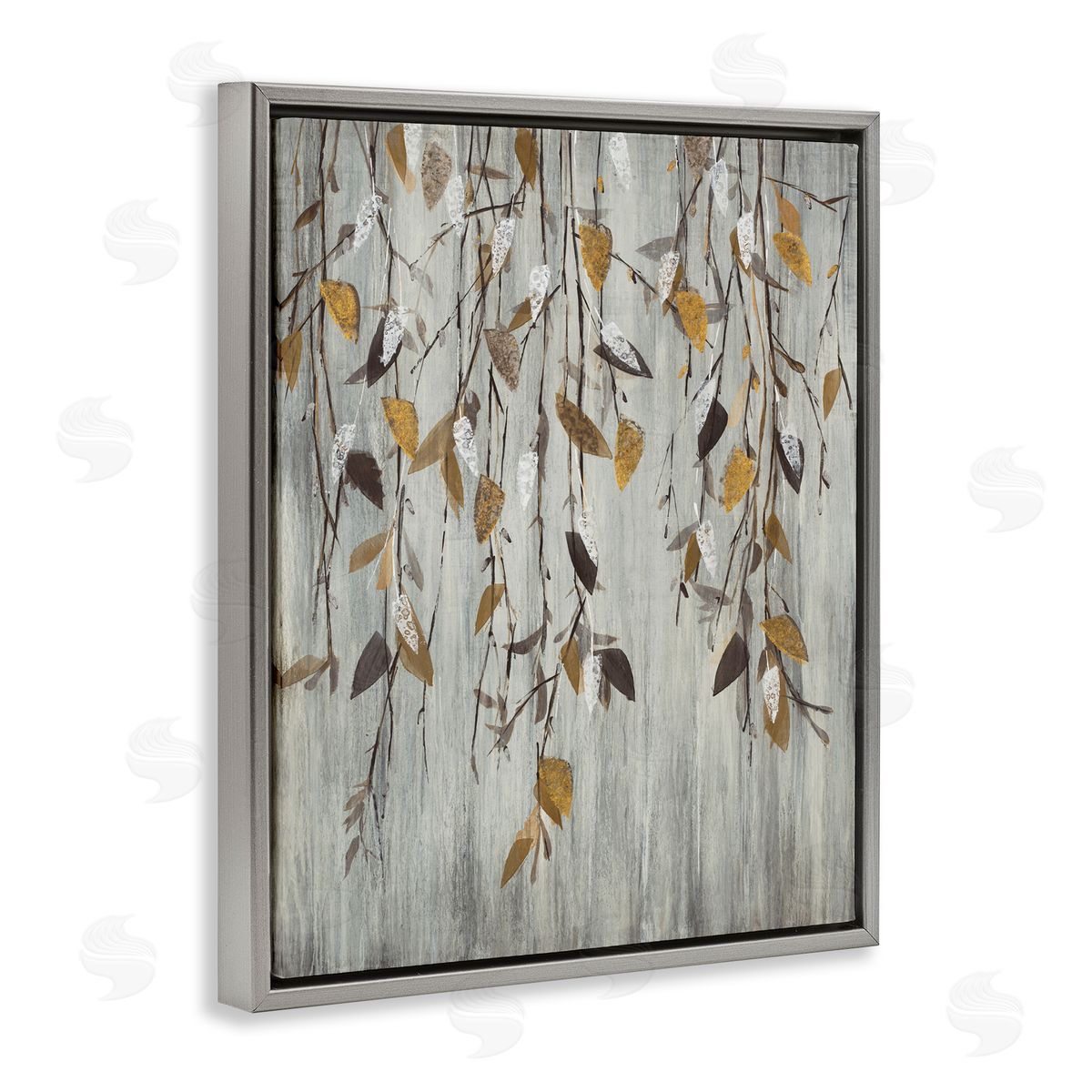 Rustic Brown Forest Vines Grey Floating Frame Canvas Wall Art, Home Decor by Liz Jardine