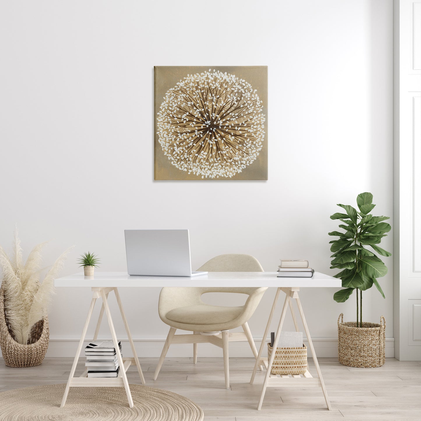 Abstract Dandelion Flower Full Bloom Canvas Wall Art in Room, Home Decor by Liz Jardine