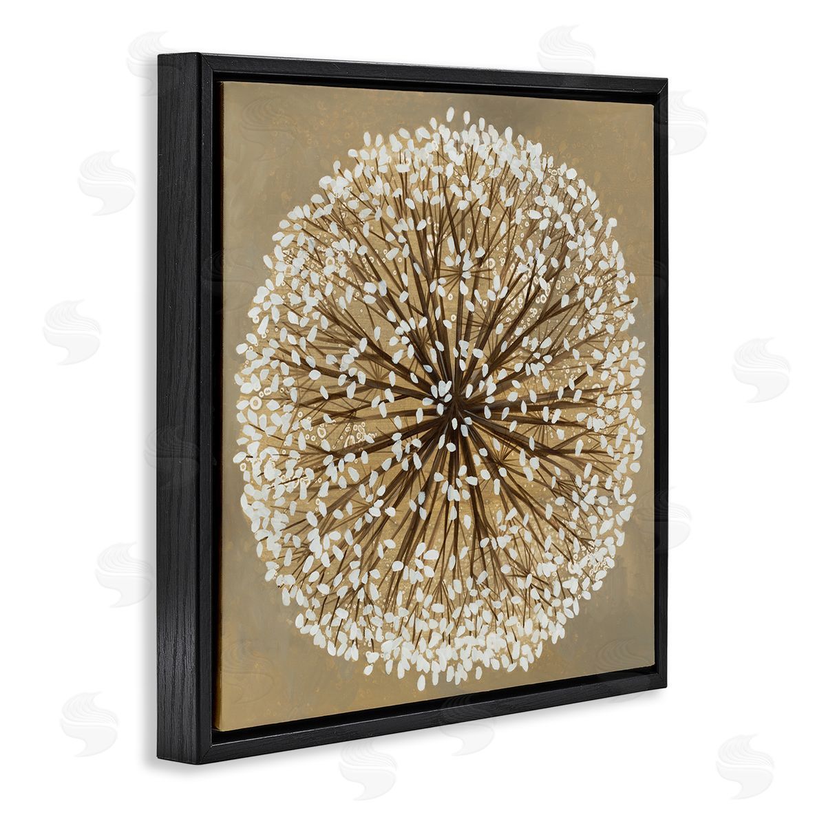 Abstract Dandelion Flower Full Bloom Black Floating Frame Canvas Wall Art, Home Decor by Liz Jardine