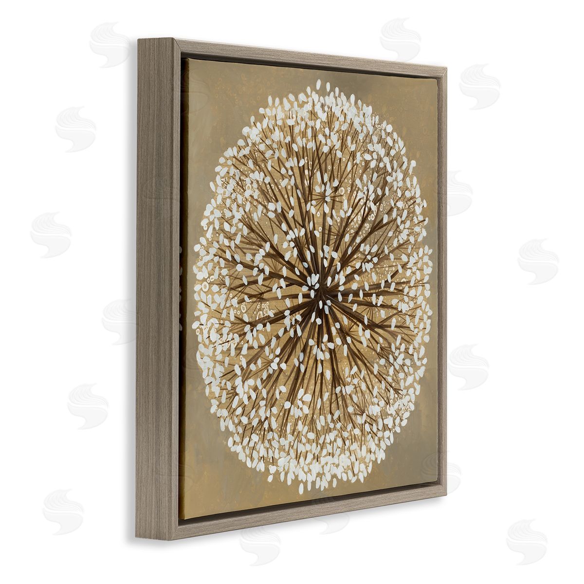 Abstract Dandelion Flower Full Bloom Brown Floating Frame Canvas Wall Art, Home Decor by Liz Jardine