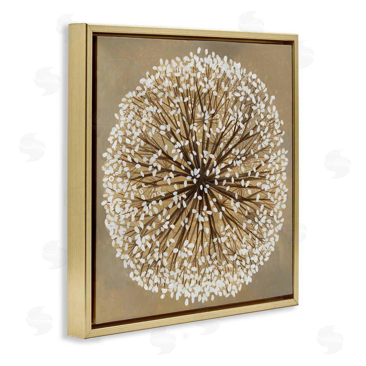 Abstract Dandelion Flower Full Bloom Gold Floating Frame Canvas Wall Art, Home Decor by Liz Jardine
