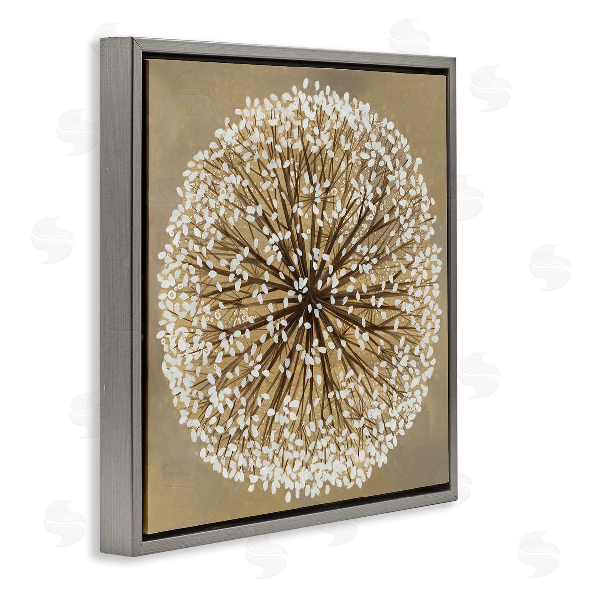 Abstract Dandelion Flower Full Bloom Grey Floating Frame Canvas Wall Art, Home Decor by Liz Jardine