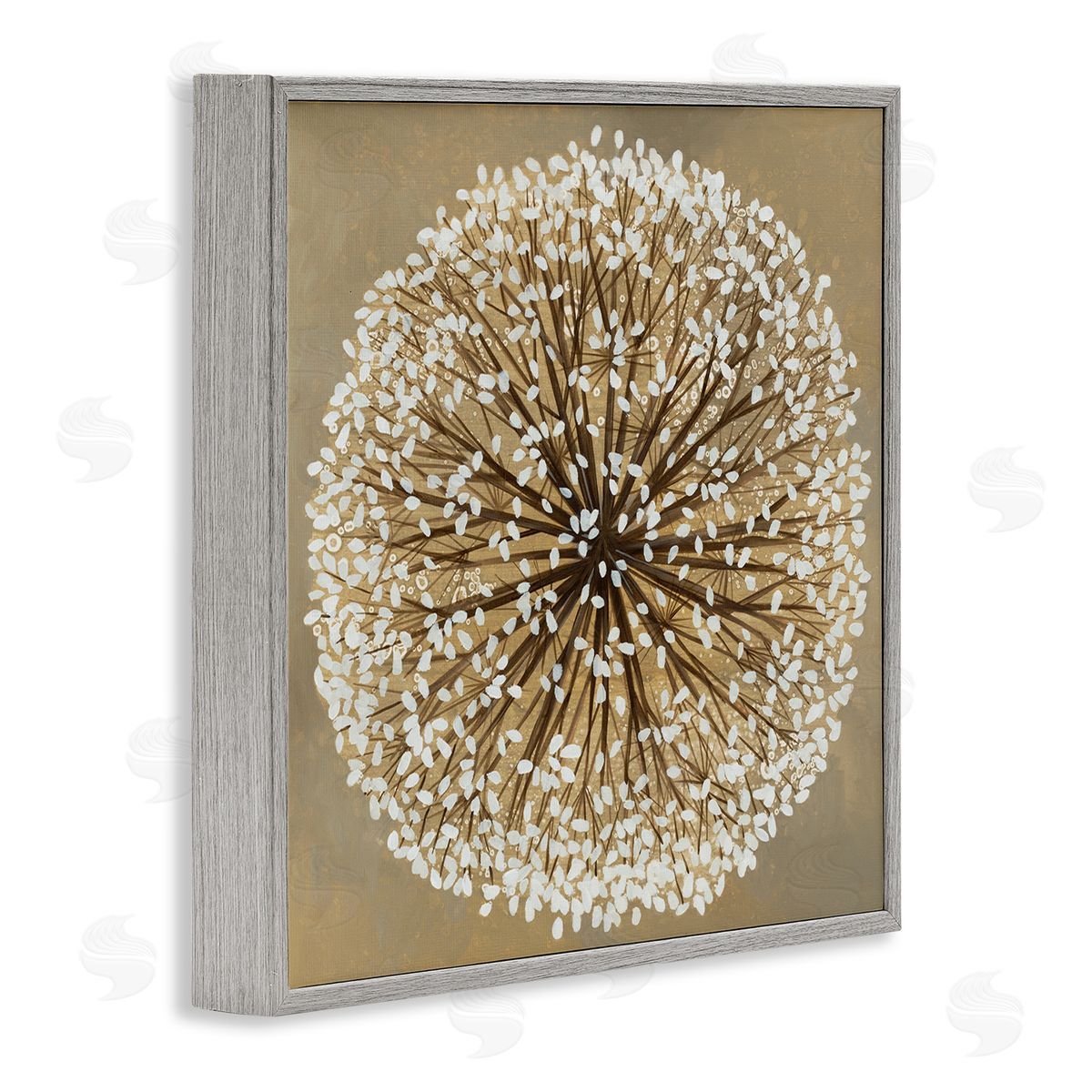 Abstract Dandelion Flower Full Bloom Grey Frame Print Wall Art, Home Decor by Liz Jardine
