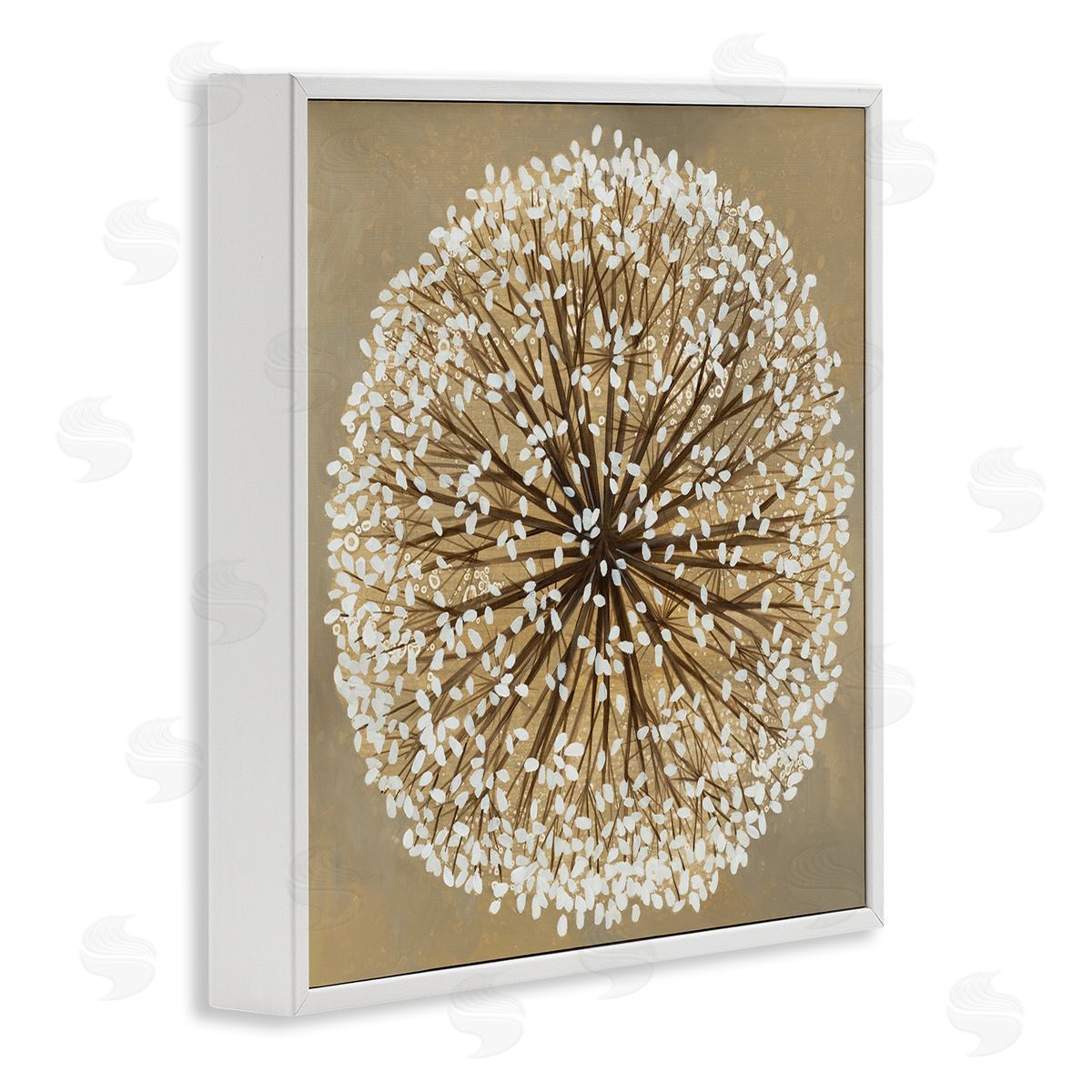 Abstract Dandelion Flower Full Bloom White Frame Print Wall Art, Home Decor by Liz Jardine