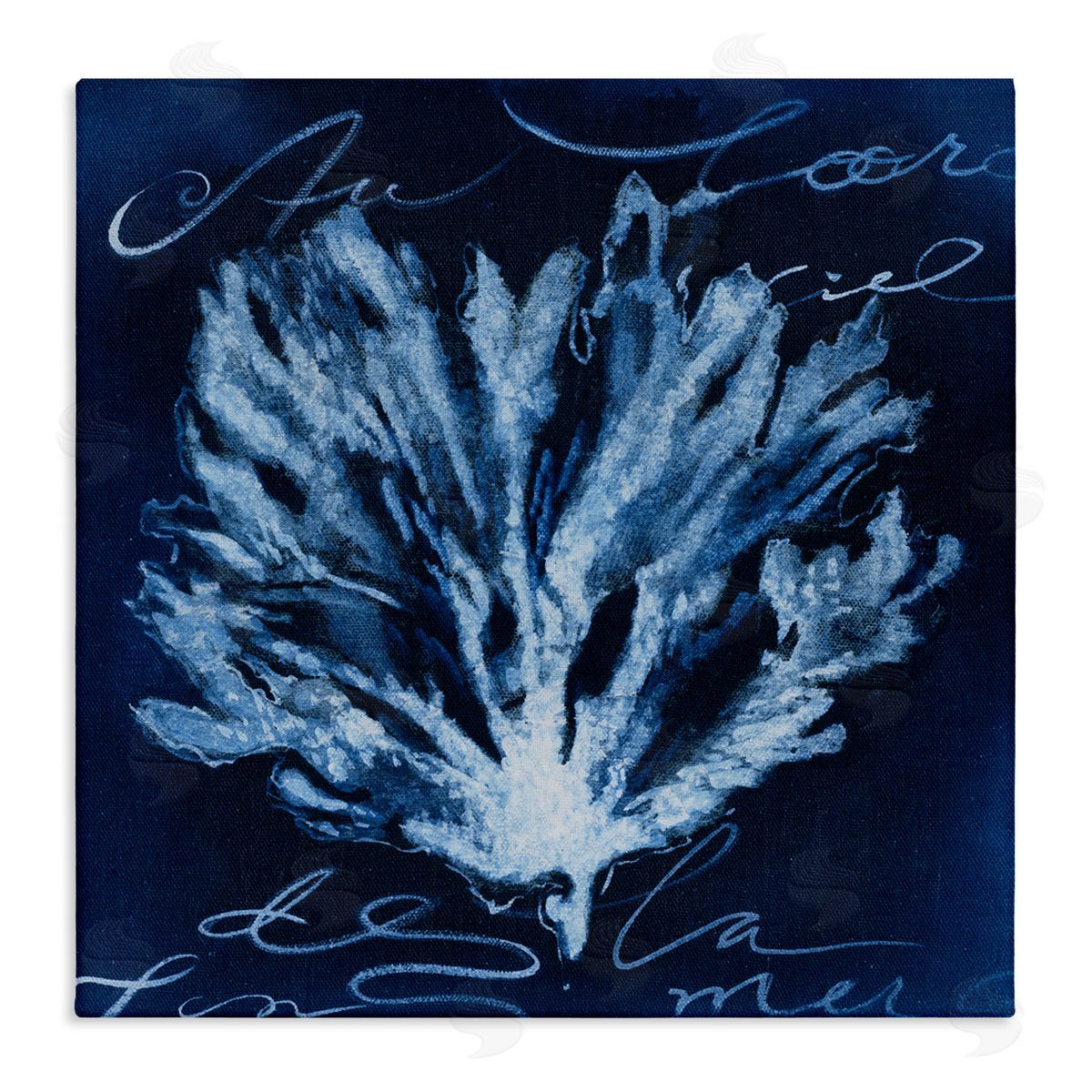 Abstract Deep Blue Coral Canvas Wall Art, Home Decor by Liz Jardine