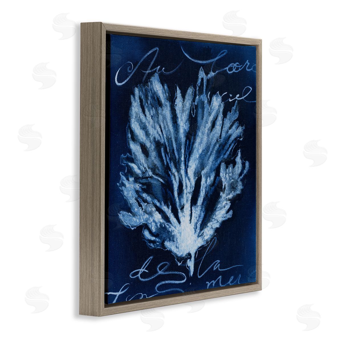 Abstract Deep Blue Coral Brown Floating Frame Canvas Wall Art, Home Decor by Liz Jardine