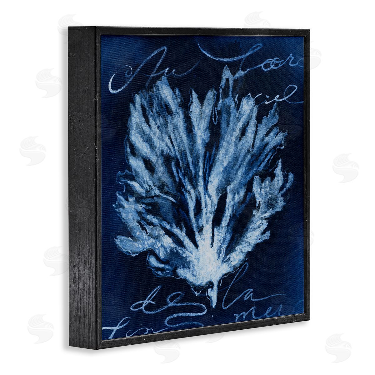 Abstract Deep Blue Coral Black Frame Print Wall Art, Home Decor by Liz Jardine