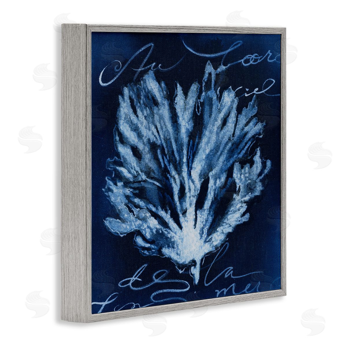 Abstract Deep Blue Coral Grey Frame Print Wall Art, Home Decor by Liz Jardine