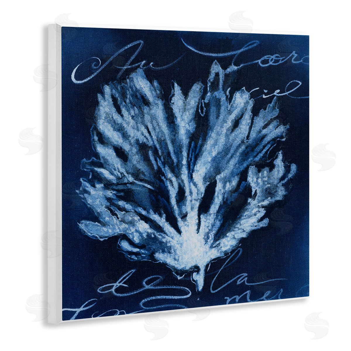 Abstract Deep Blue Coral Wood Plaque Wall Art, Home Decor by Liz Jardine