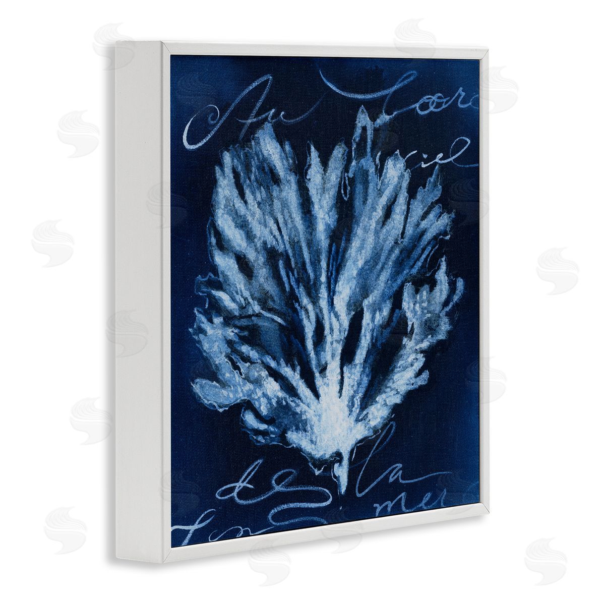 Abstract Deep Blue Coral White Frame Print Wall Art, Home Decor by Liz Jardine