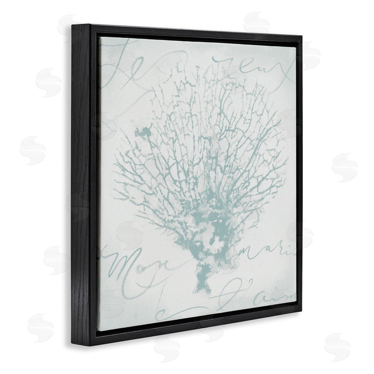 Abstract Soft Blue Coral Black Floating Frame Canvas Wall Art, Home Decor by Liz Jardine