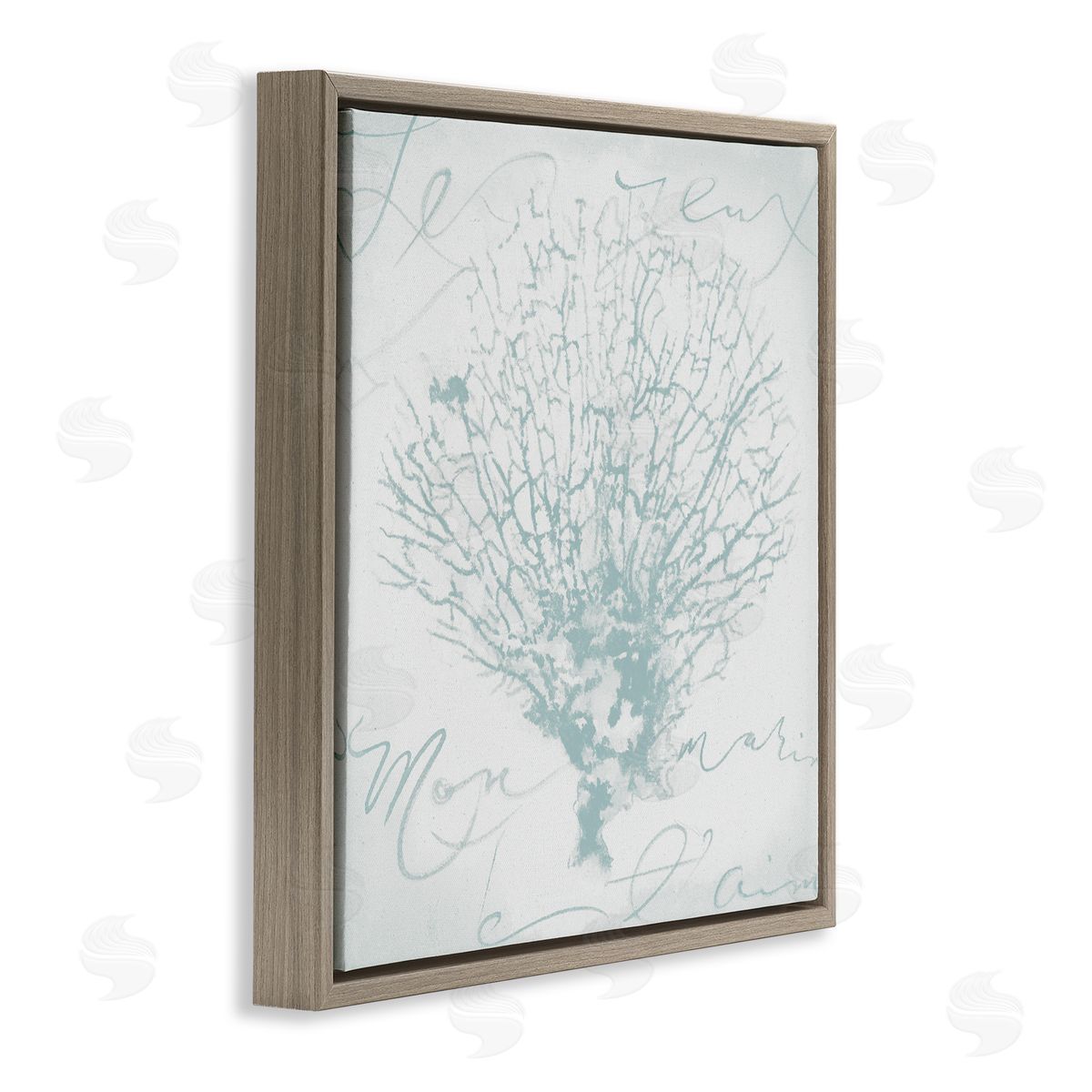 Abstract Soft Blue Coral Brown Floating Frame Canvas Wall Art, Home Decor by Liz Jardine