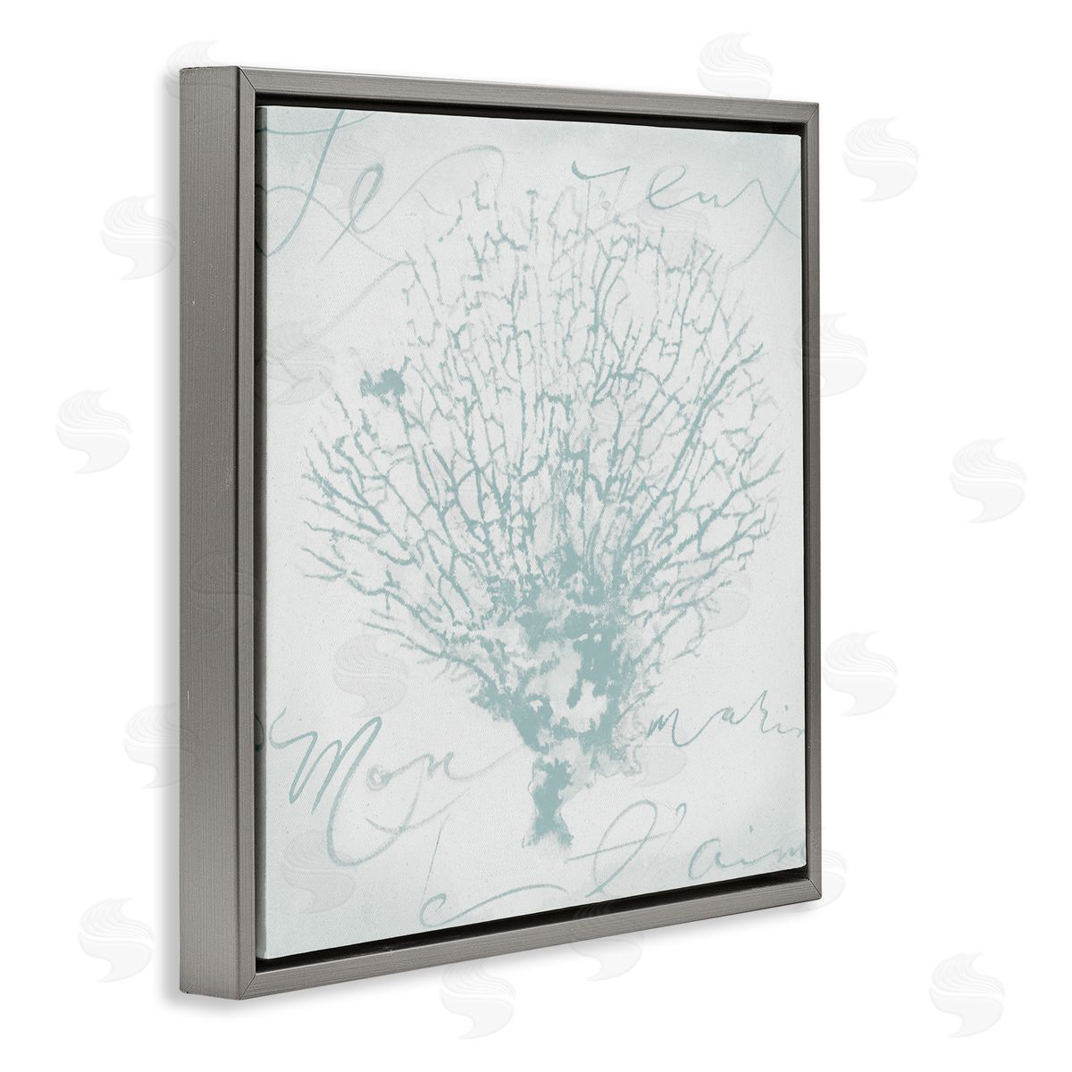 Abstract Soft Blue Coral Grey Floating Frame Canvas Wall Art, Home Decor by Liz Jardine