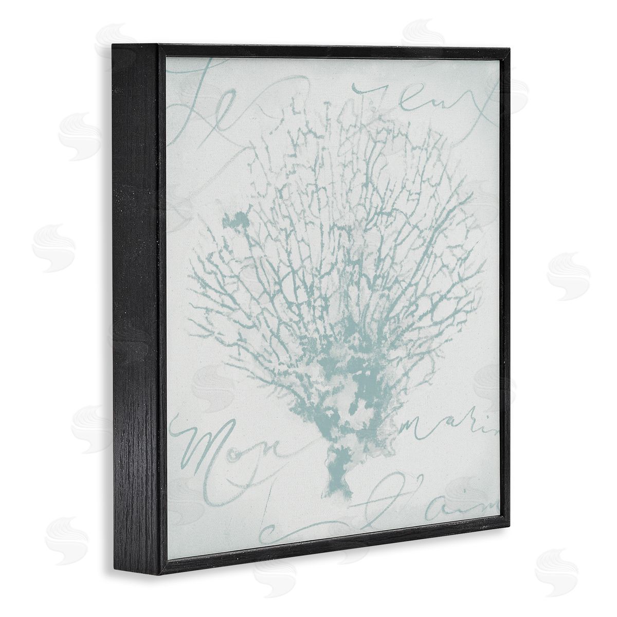 Abstract Soft Blue Coral Black Frame Print Wall Art, Home Decor by Liz Jardine