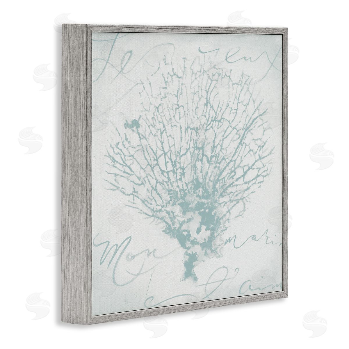 Abstract Soft Blue Coral Grey Frame Print Wall Art, Home Decor by Liz Jardine