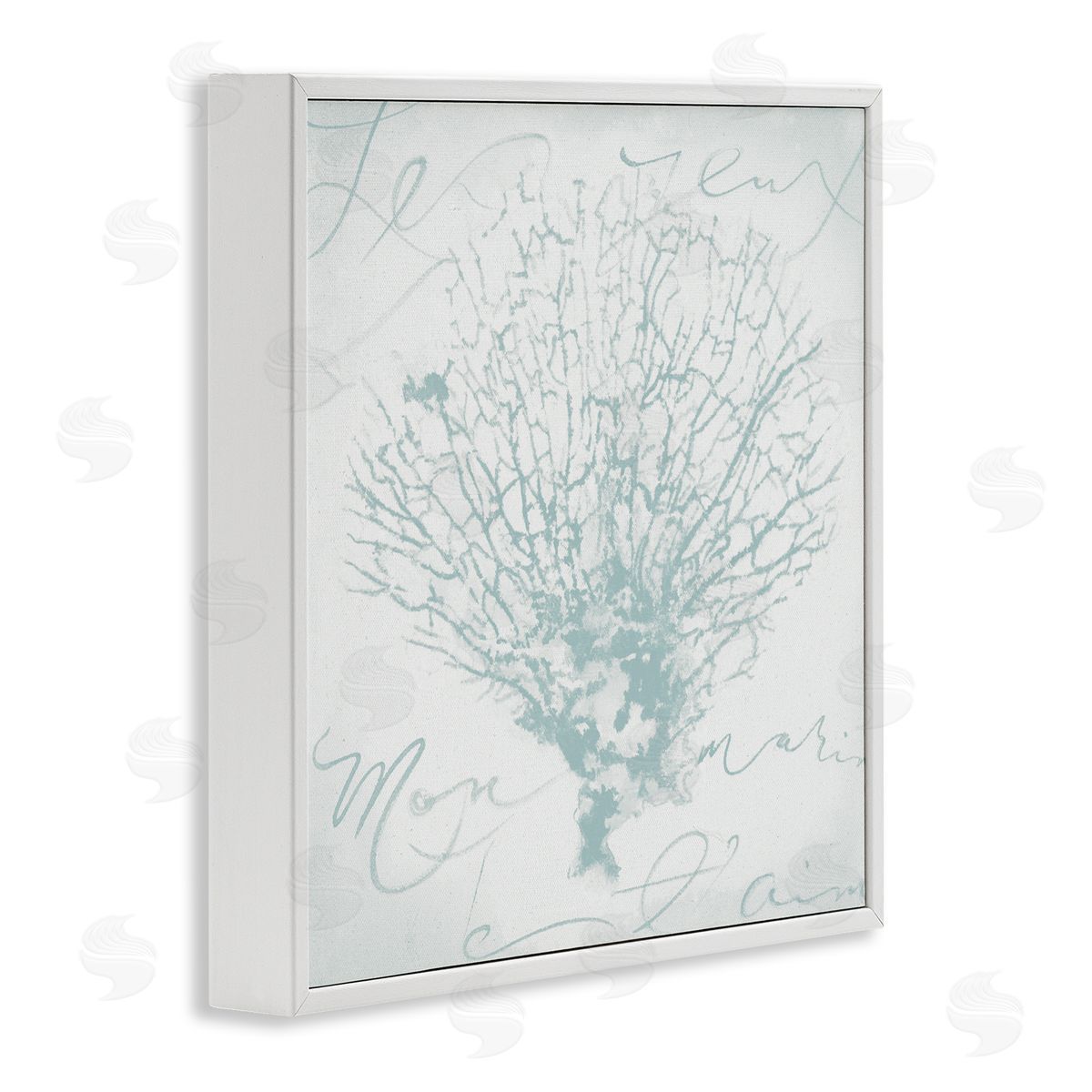 Abstract Soft Blue Coral White Frame Print Wall Art, Home Decor by Liz Jardine