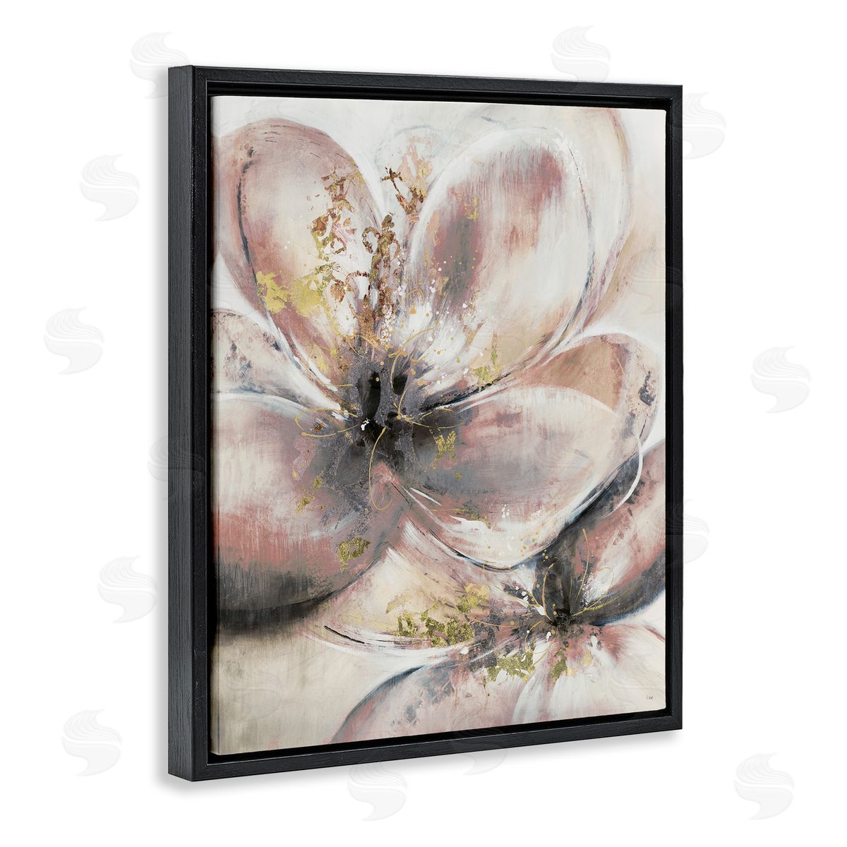 Glam Pink Flower Petals Black Floating Frame Canvas Wall Art, Home Decor by K. Nari
