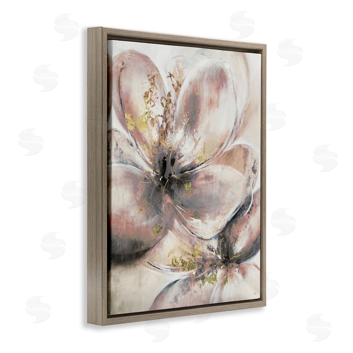 Glam Pink Flower Petals Brown Floating Frame Canvas Wall Art, Home Decor by K. Nari