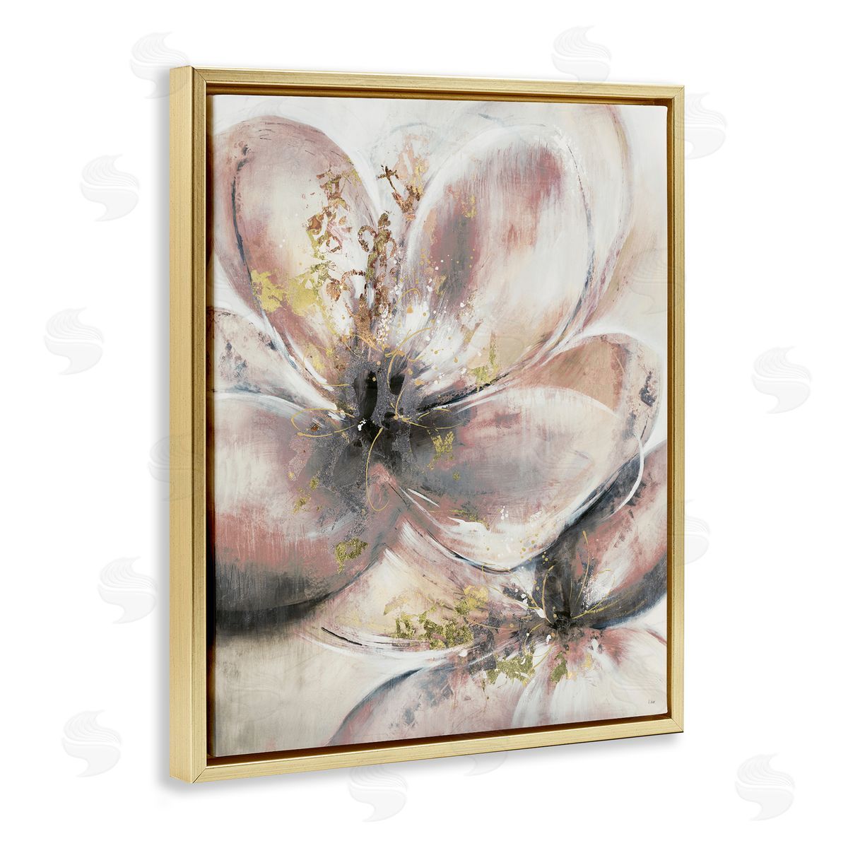 Glam Pink Flower Petals Gold Floating Frame Canvas Wall Art, Home Decor by K. Nari