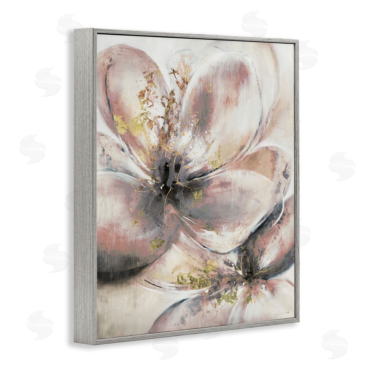 Glam Pink Flower Petals Grey Frame Print Wall Art, Home Decor by K. Nari
