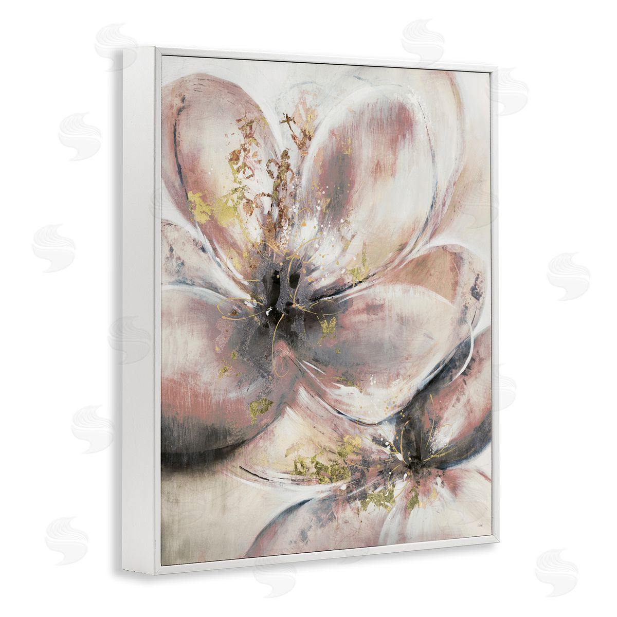 Glam Pink Flower Petals White Frame Print Wall Art, Home Decor by K. Nari
