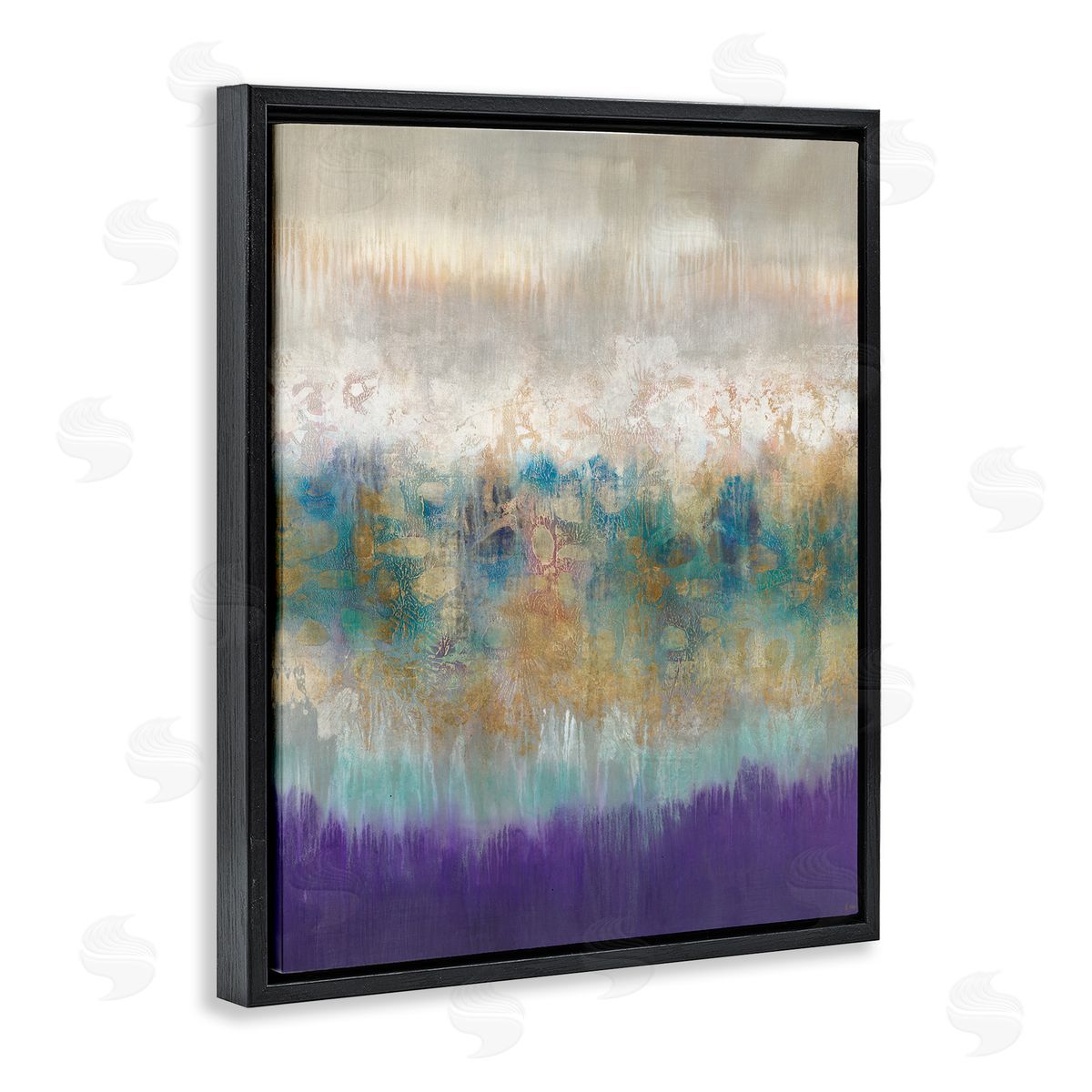Abstract Purple Green Landscape Black Floating Frame Canvas Wall Art, Home Decor by K. Nari