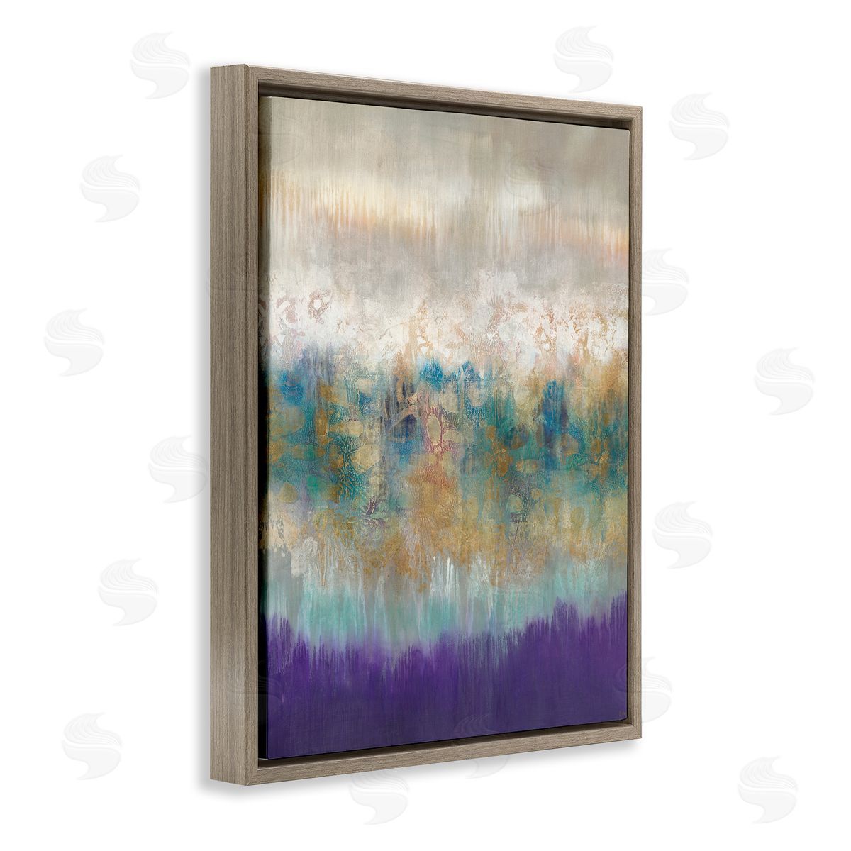 Abstract Purple Green Landscape Brown Floating Frame Canvas Wall Art, Home Decor by K. Nari