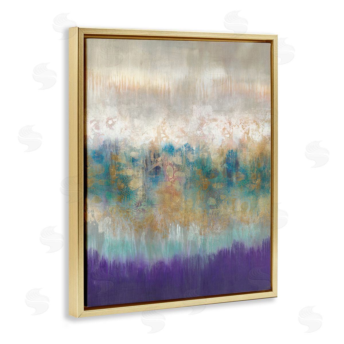 Abstract Purple Green Landscape Gold Floating Frame Canvas Wall Art, Home Decor by K. Nari