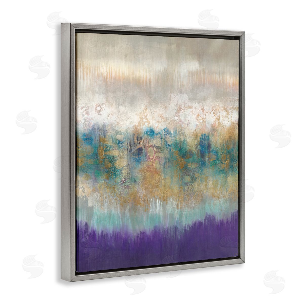 Abstract Purple Green Landscape Grey Floating Frame Canvas Wall Art, Home Decor by K. Nari