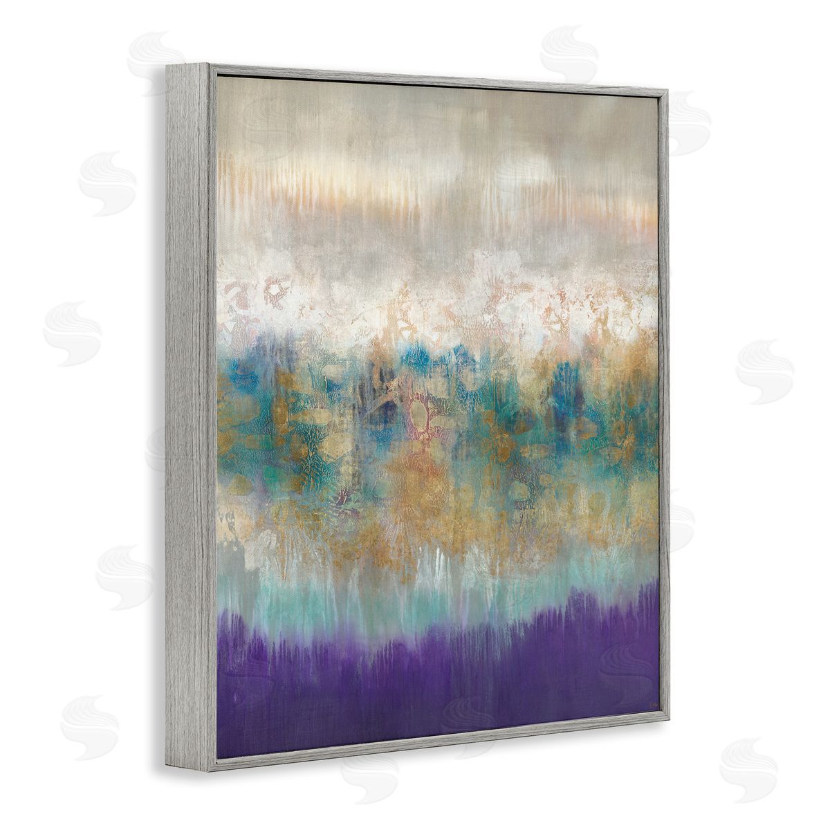Abstract Purple Green Landscape Grey Frame Print Wall Art, Home Decor by K. Nari