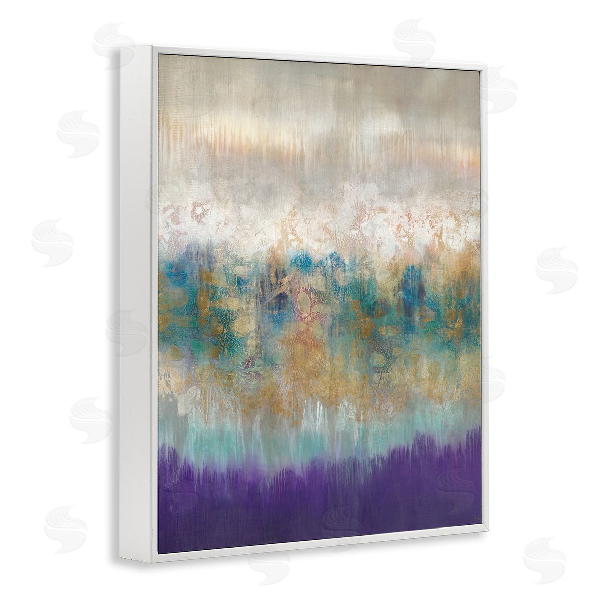 Abstract Purple Green Landscape White Frame Print Wall Art, Home Decor by K. Nari