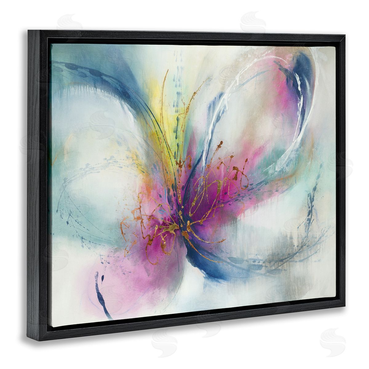 Abstract Floral Butterfly Shape Black Floating Frame Canvas Wall Art, Home Decor by K. Nari