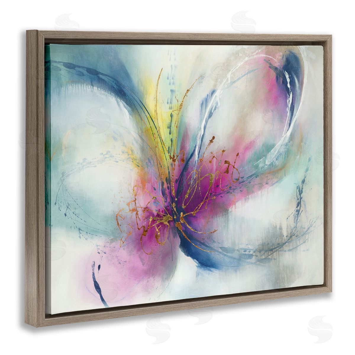 Abstract Floral Butterfly Shape Brown Floating Frame Canvas Wall Art, Home Decor by K. Nari