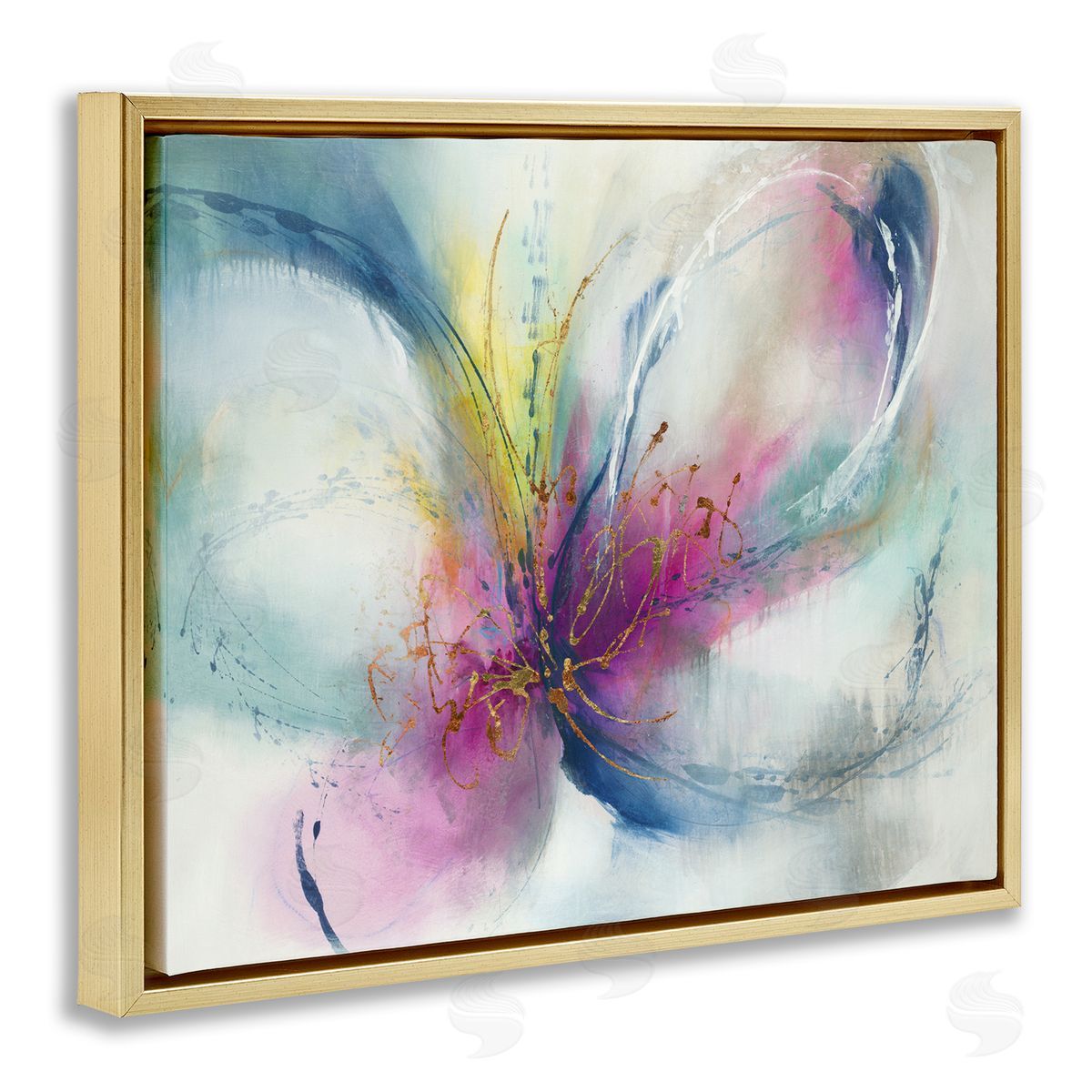 Abstract Floral Butterfly Shape Gold Floating Frame Canvas Wall Art, Home Decor by K. Nari