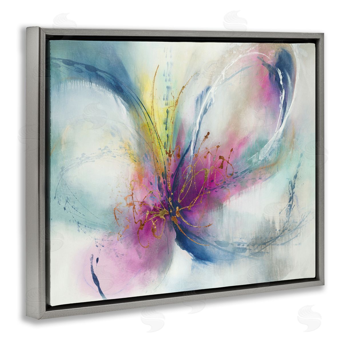 Abstract Floral Butterfly Shape Grey Floating Frame Canvas Wall Art, Home Decor by K. Nari