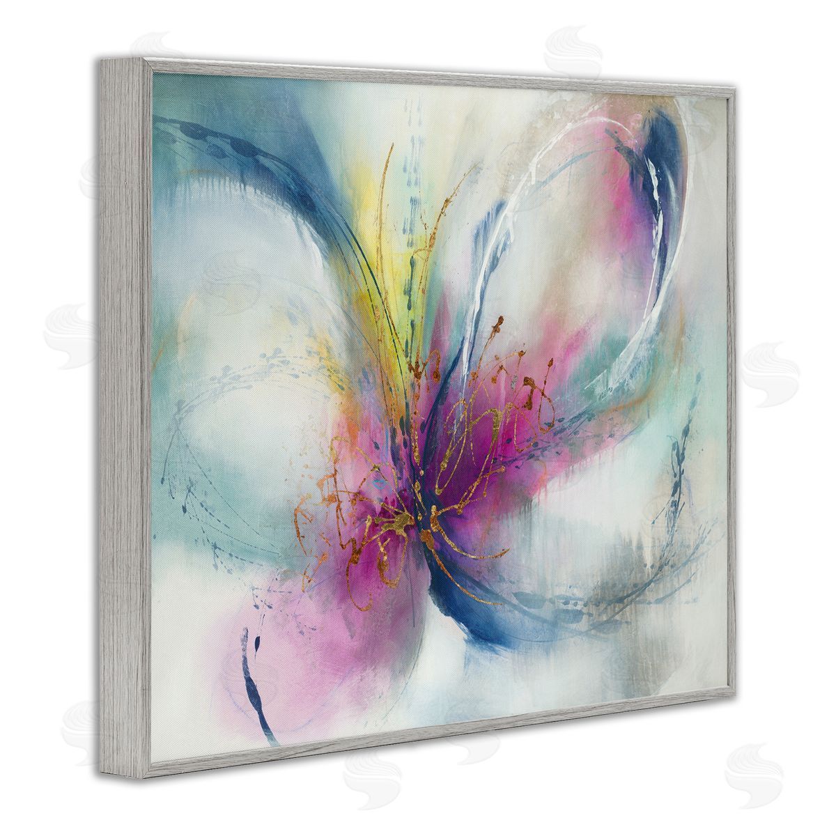 Abstract Floral Butterfly Shape Grey Frame Print Wall Art, Home Decor by K. Nari
