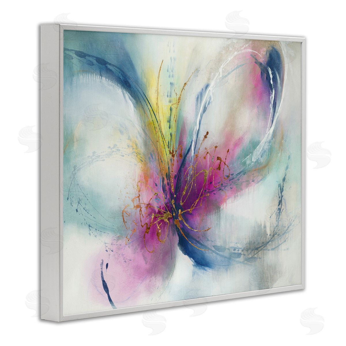 Abstract Floral Butterfly Shape White Frame Print Wall Art, Home Decor by K. Nari
