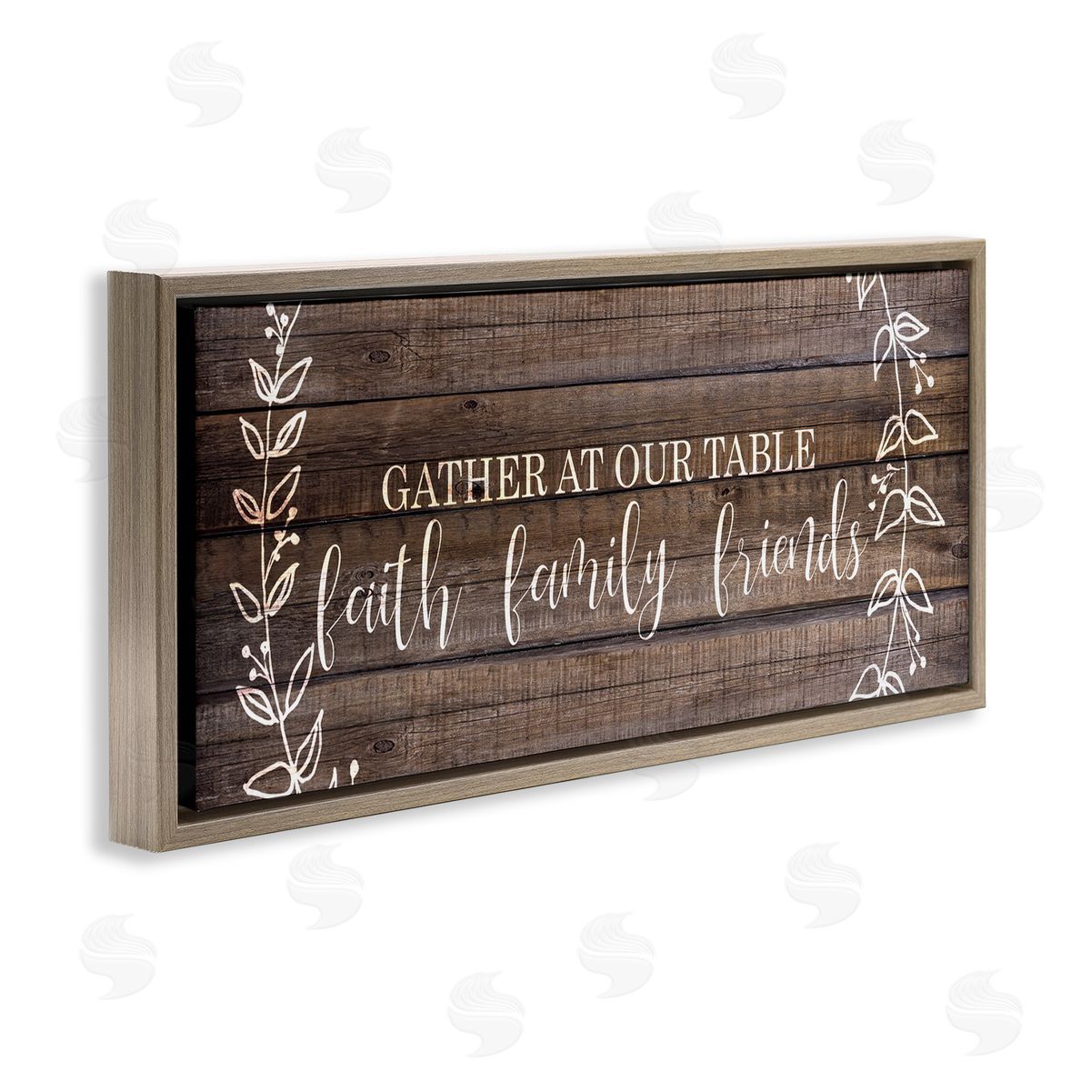 Faith Family Friends Quote Brown Floating Frame Canvas Wall Art, Home Decor by Kim Allen