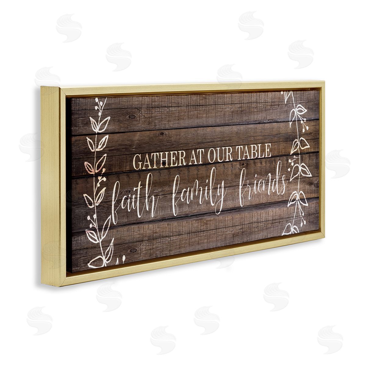 Faith Family Friends Quote Gold Floating Frame Canvas Wall Art, Home Decor by Kim Allen