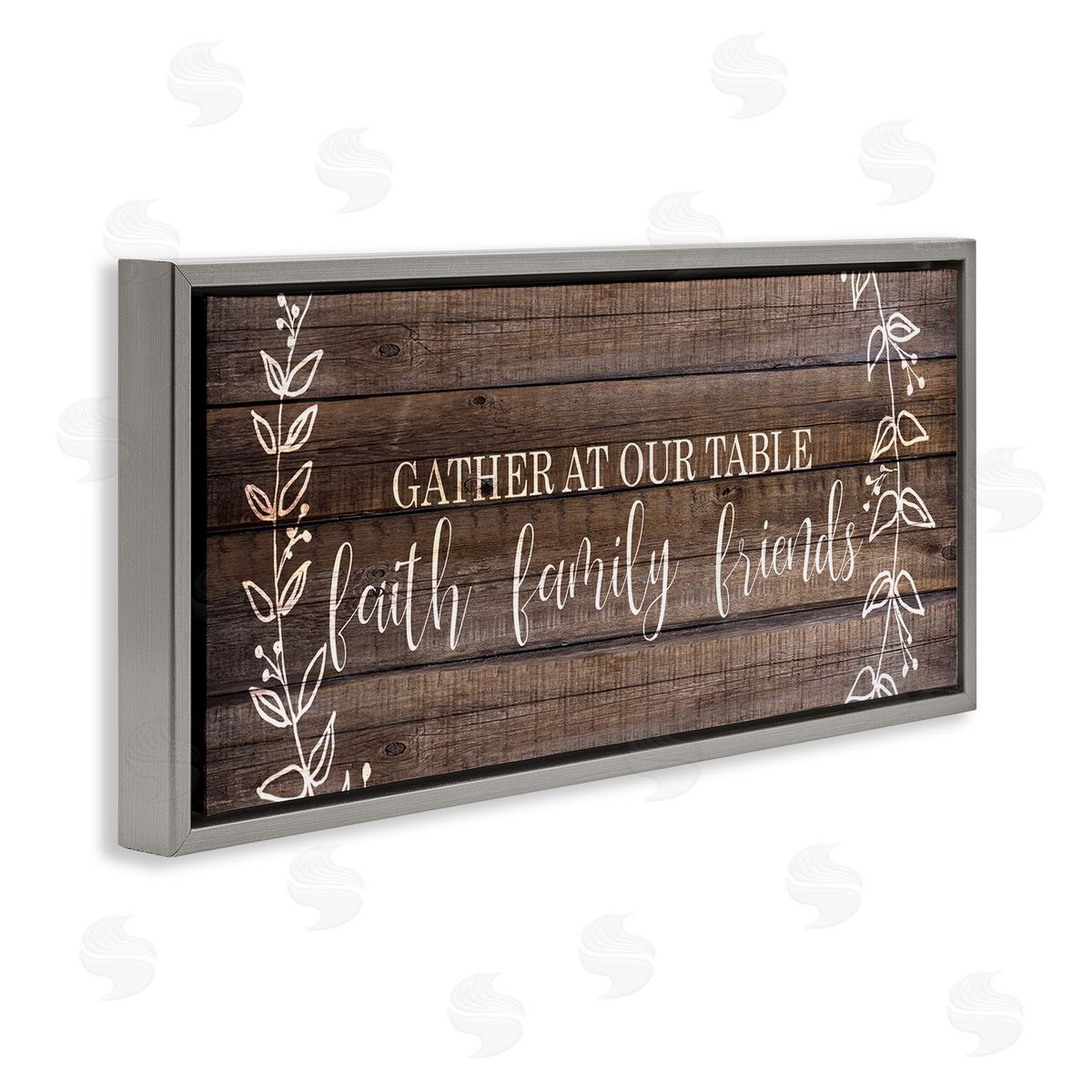 Faith Family Friends Quote Grey Floating Frame Canvas Wall Art, Home Decor by Kim Allen
