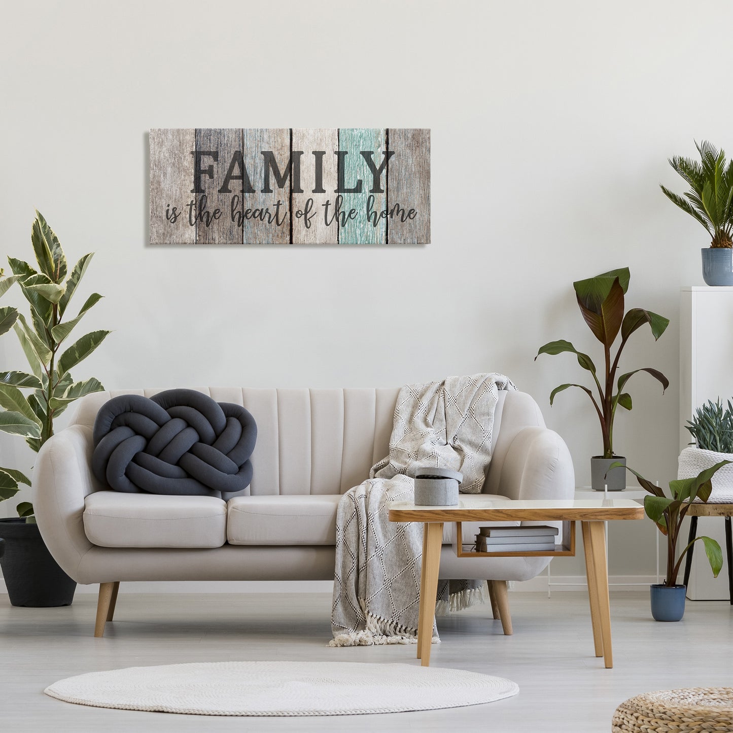 Family is Heart of Home Quote Canvas Wall Art in Room, Home Decor by Kim Allen
