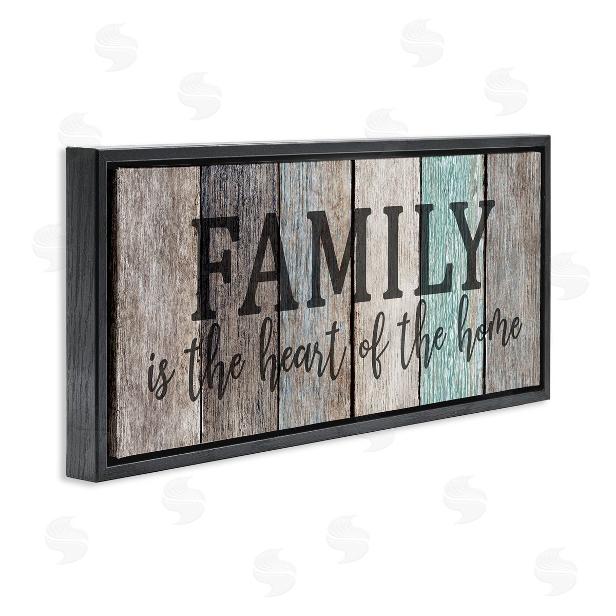 Family is Heart of Home Quote Black Floating Frame Canvas Wall Art, Home Decor by Kim Allen