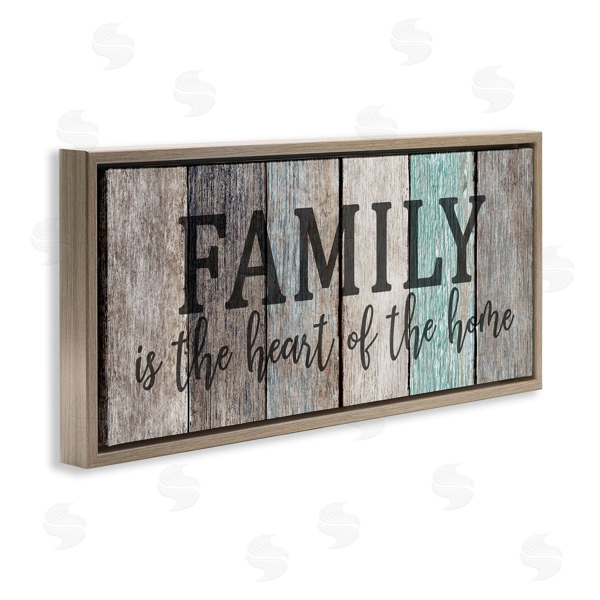 Family is Heart of Home Quote Brown Floating Frame Canvas Wall Art, Home Decor by Kim Allen