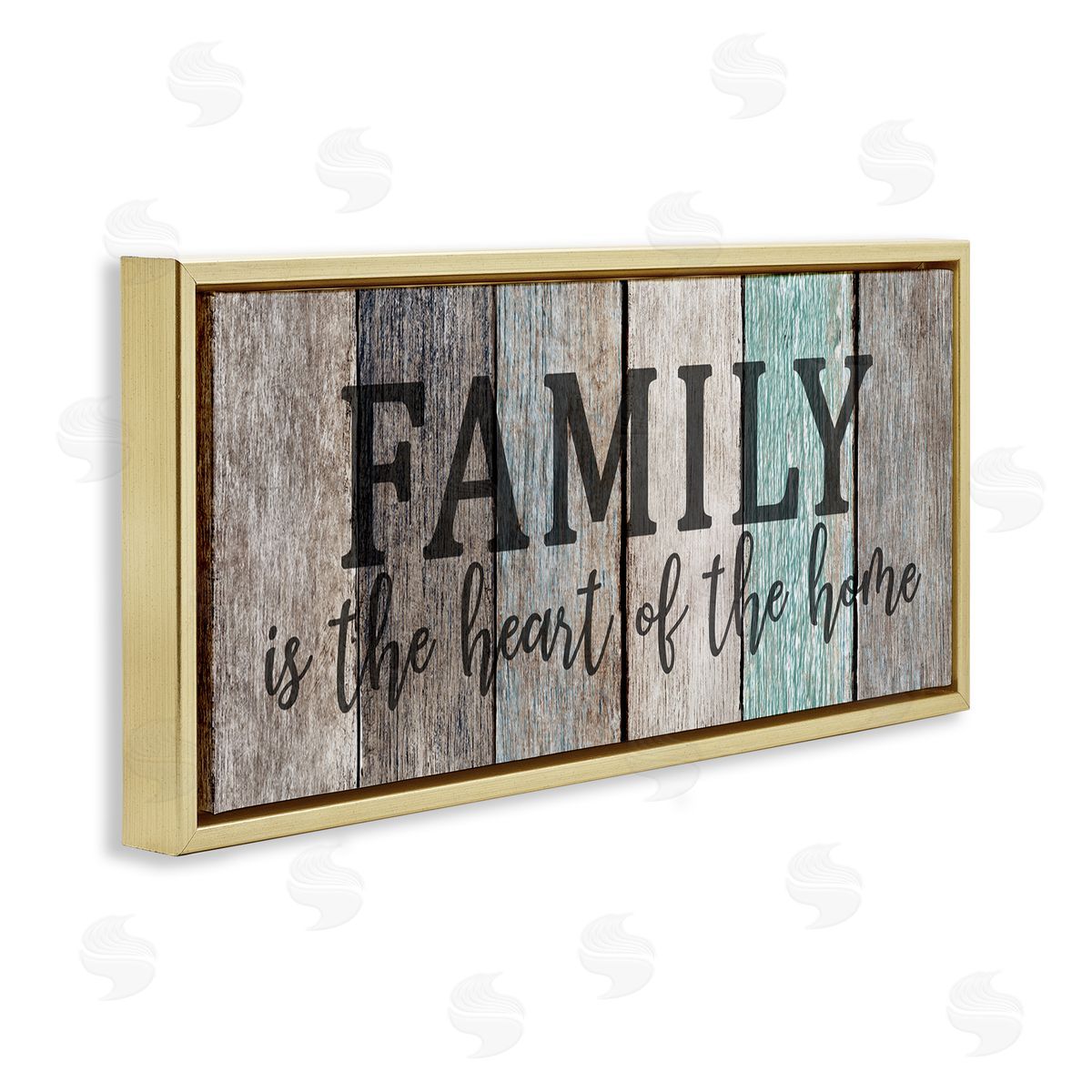 Family is Heart of Home Quote Gold Floating Frame Canvas Wall Art, Home Decor by Kim Allen