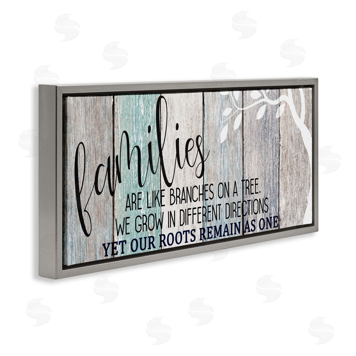 Inspirational Families are Branches Quote Grey Floating Frame Canvas Wall Art, Home Decor by Kim Allen