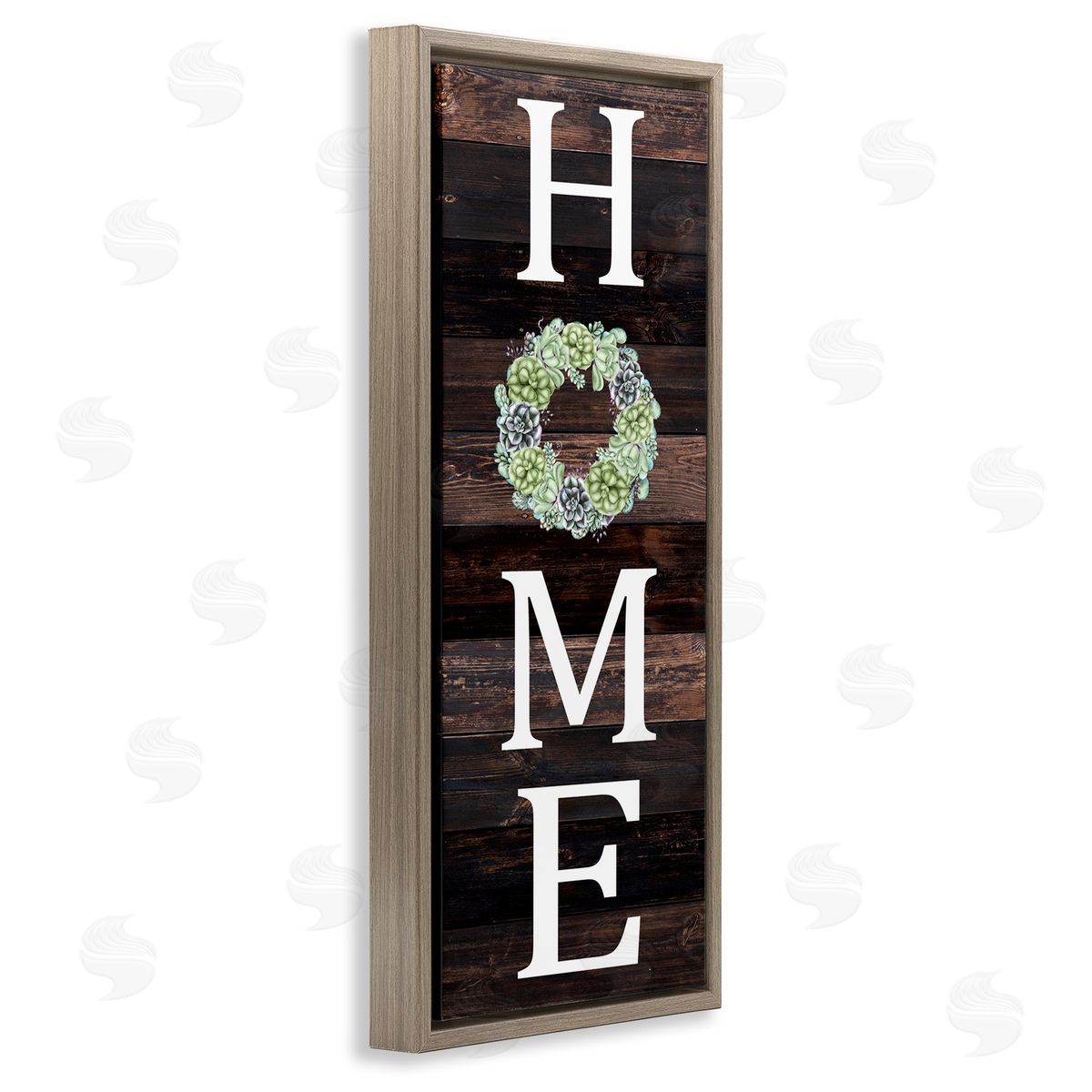 Welcome Home with Succulent Wreath Brown Floating Frame Canvas Wall Art, Home Decor by Kim Allen